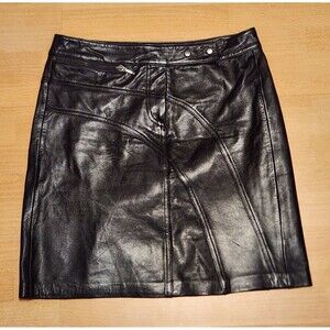 Women's Y2K Cache Black Lambskin Leather Miniskirt Size 0 Small Moto Zip